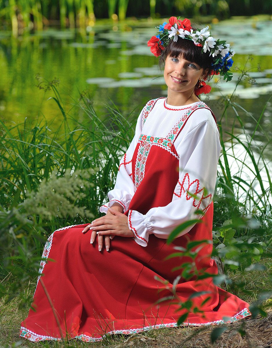 Beautiful girl Girls in Slavic costumes in Athens